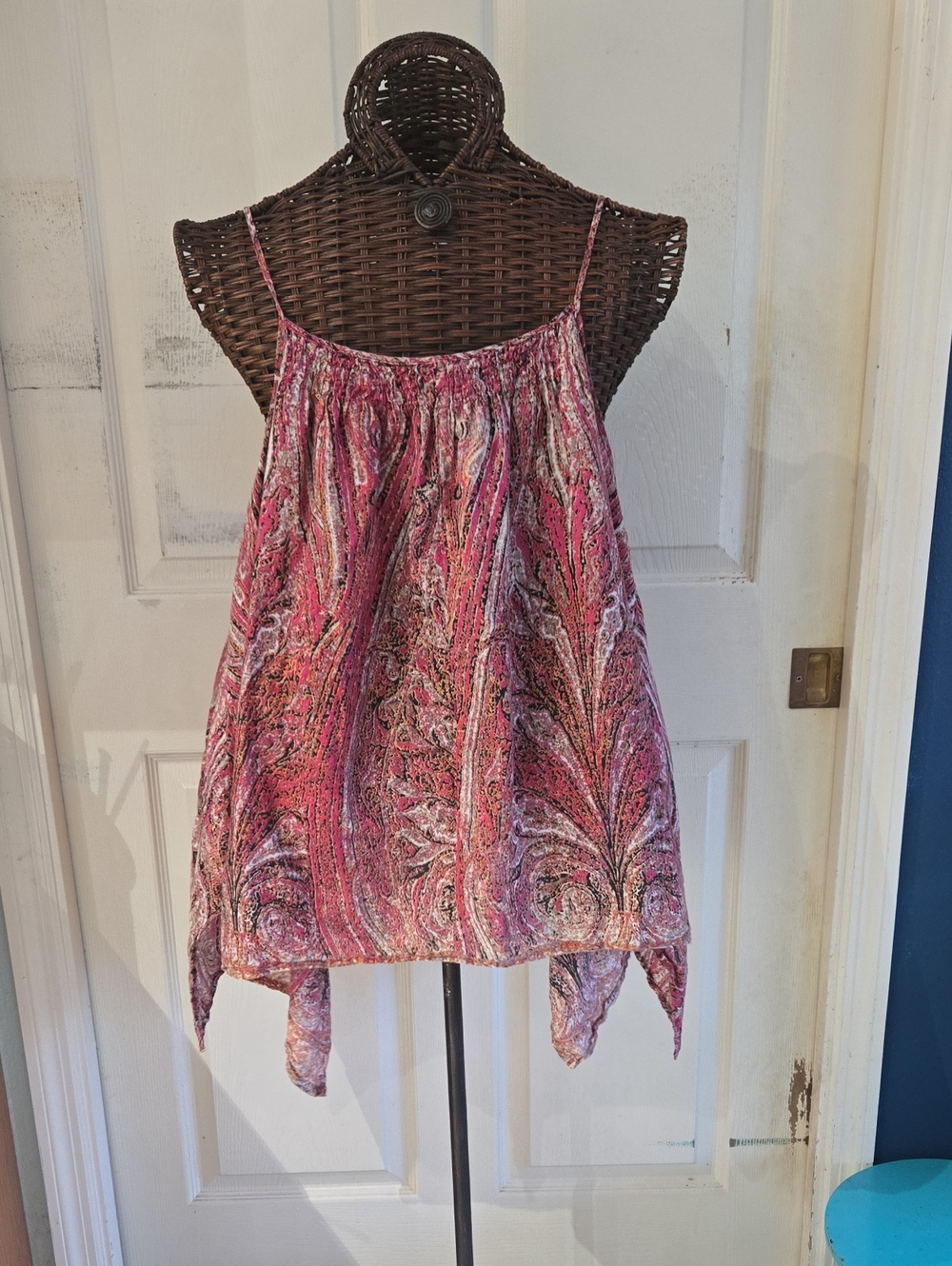 Boho Pink Paisley Spaghetti Strap Women's Top